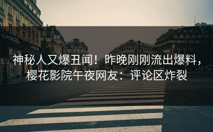 神秘人又爆丑闻！昨晚刚刚流出爆料，樱花影院午夜网友：评论区炸裂